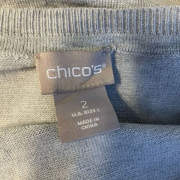 Chico’s Knit Button Front Leopard Print Cardigan Sweater Gray Large NWT - Picture 10 of 11